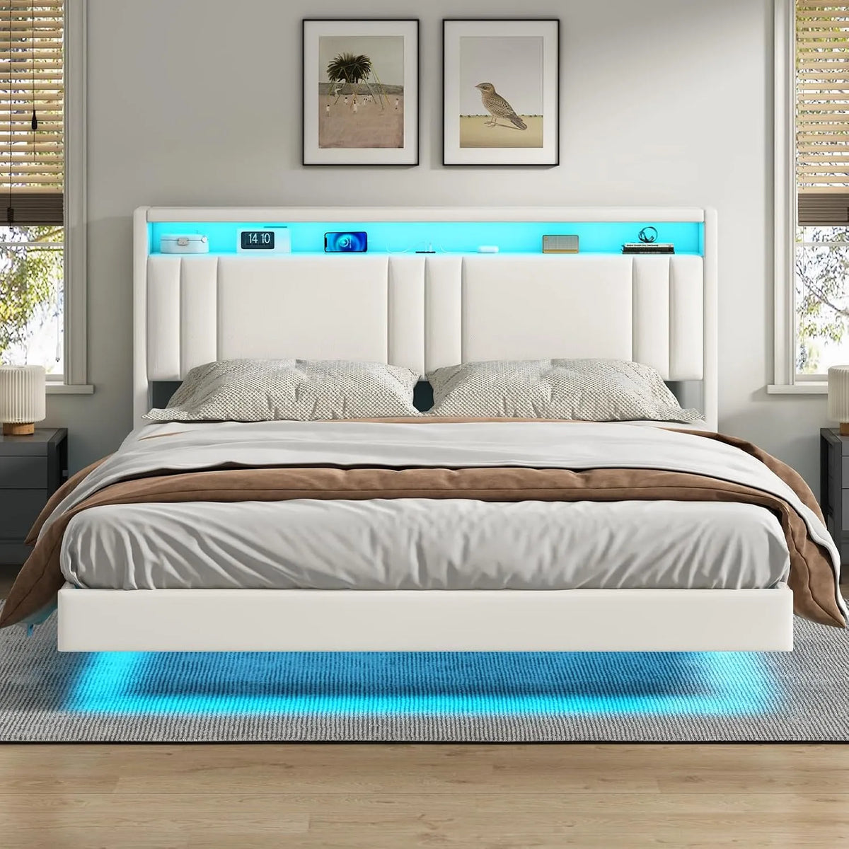 Lit 160x200 cm — réglable, affichage LED, 160 × 200 cm, blanc