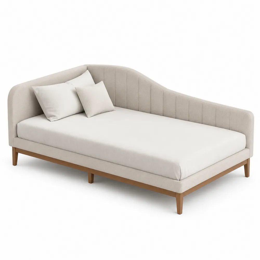 Lit de jour convertible en tissu polyester beige avec cadre en bois naturel 206 cm x 96 cm x 85 cm