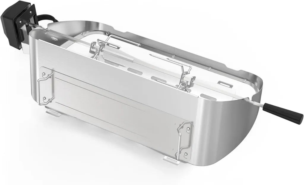 Kit Rôtissoire INOX pour Weber Traveler - Accessoire Barbecue Gaz avec Barre Flavorizer et Porte Amovible