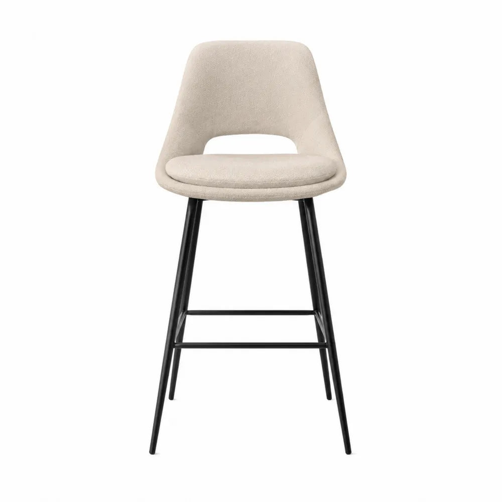Tabouret de bar fixe avec dossier en tissu beige et structure en acier noir 49 x 52 x 104 cm