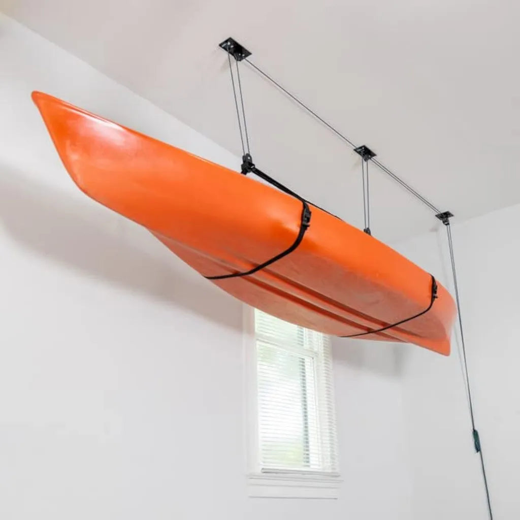 Élévateur de Rangement Robuste pour Kayaks et Canoës - Capacité 68 kg - Adapté aux Plafonds de Garage