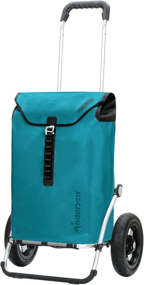 Chariot de Courses Royal Andersen en Aluminium avec Roues Pneumatiques et Sac Ortlieb 49L Vert