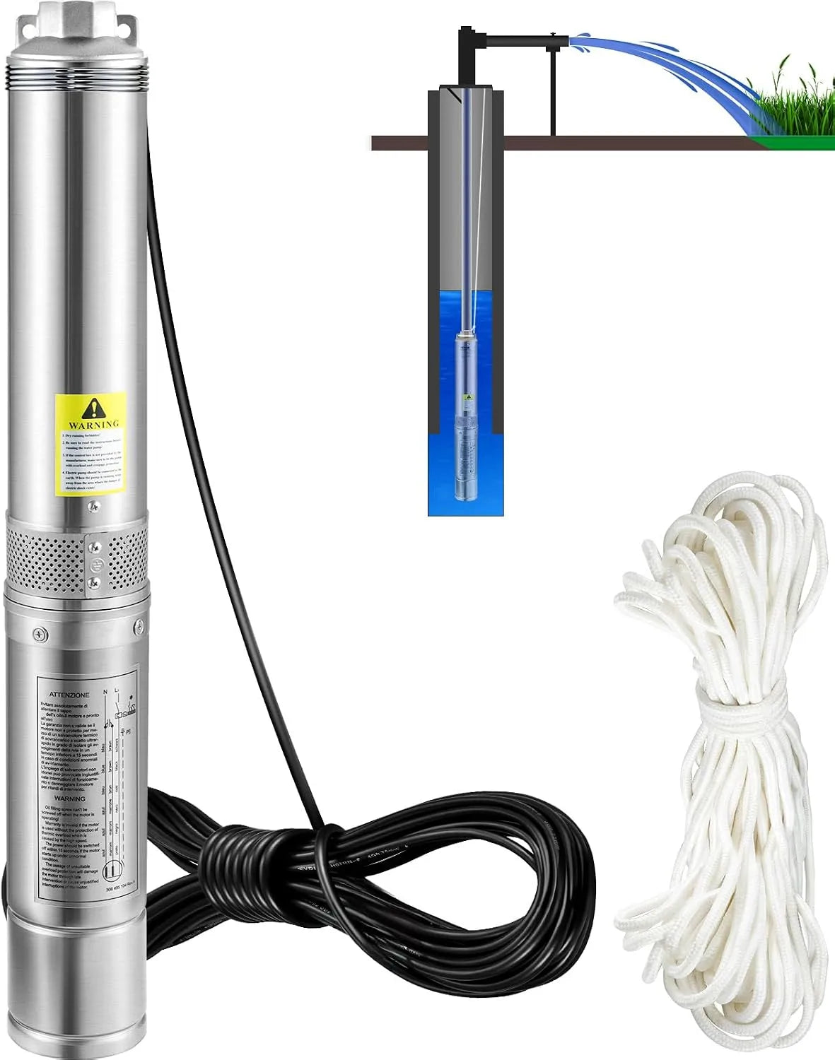 VEVOR Pompe à eau et pompe de transfert, 100 L/min, 750 W, 66 m