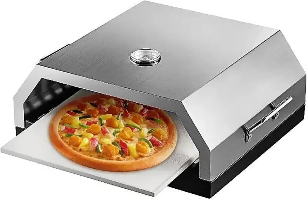 Four à pizza portable en acier inoxydable avec pierre en céramique pour barbecue au gaz et charbon