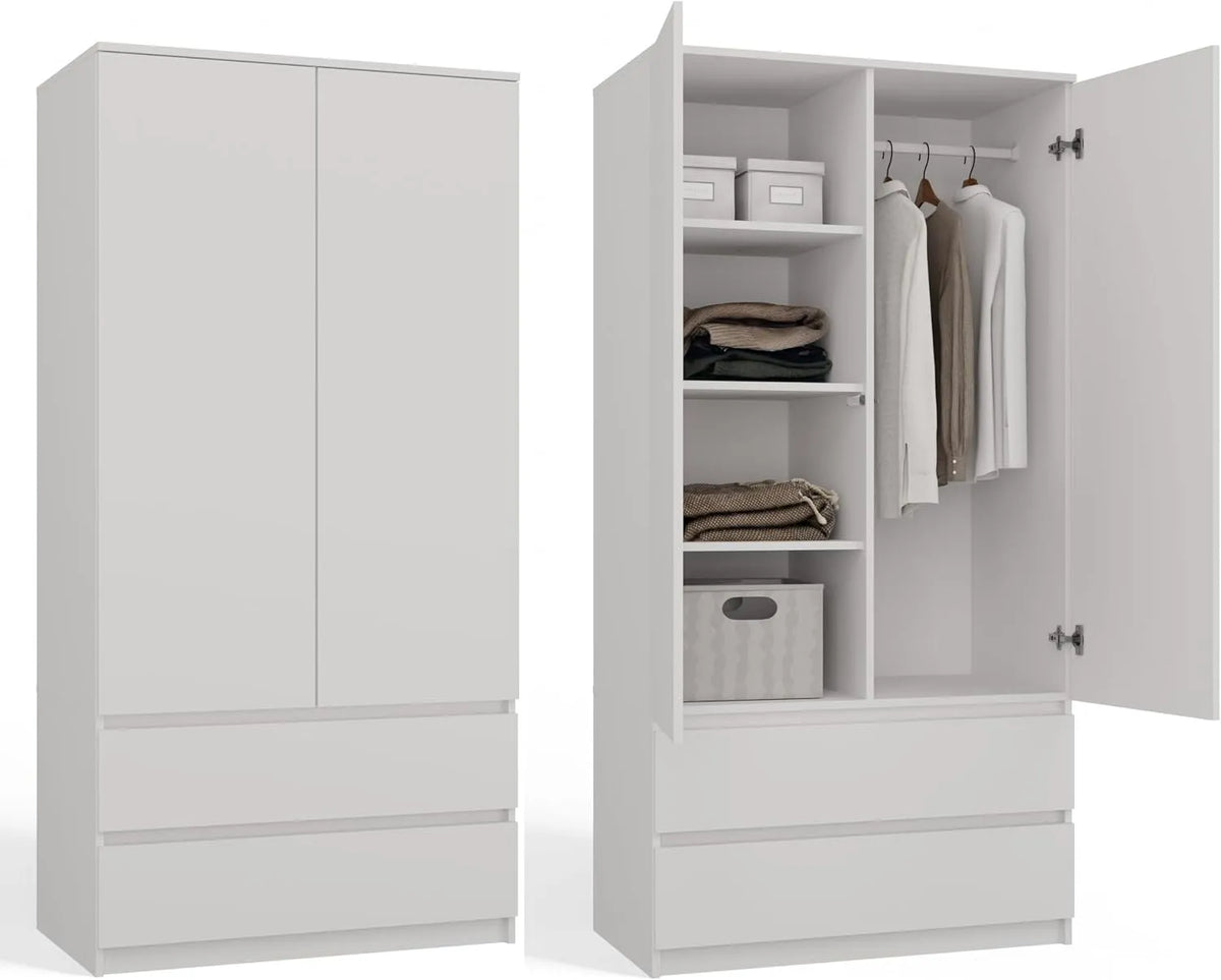 Armoire de rangement: avec rangement, avec tiroirs, avec Bibliothèque et étagère de rangements, 2 Portes, 3 Étagères, 2 Tiroirs, blanc