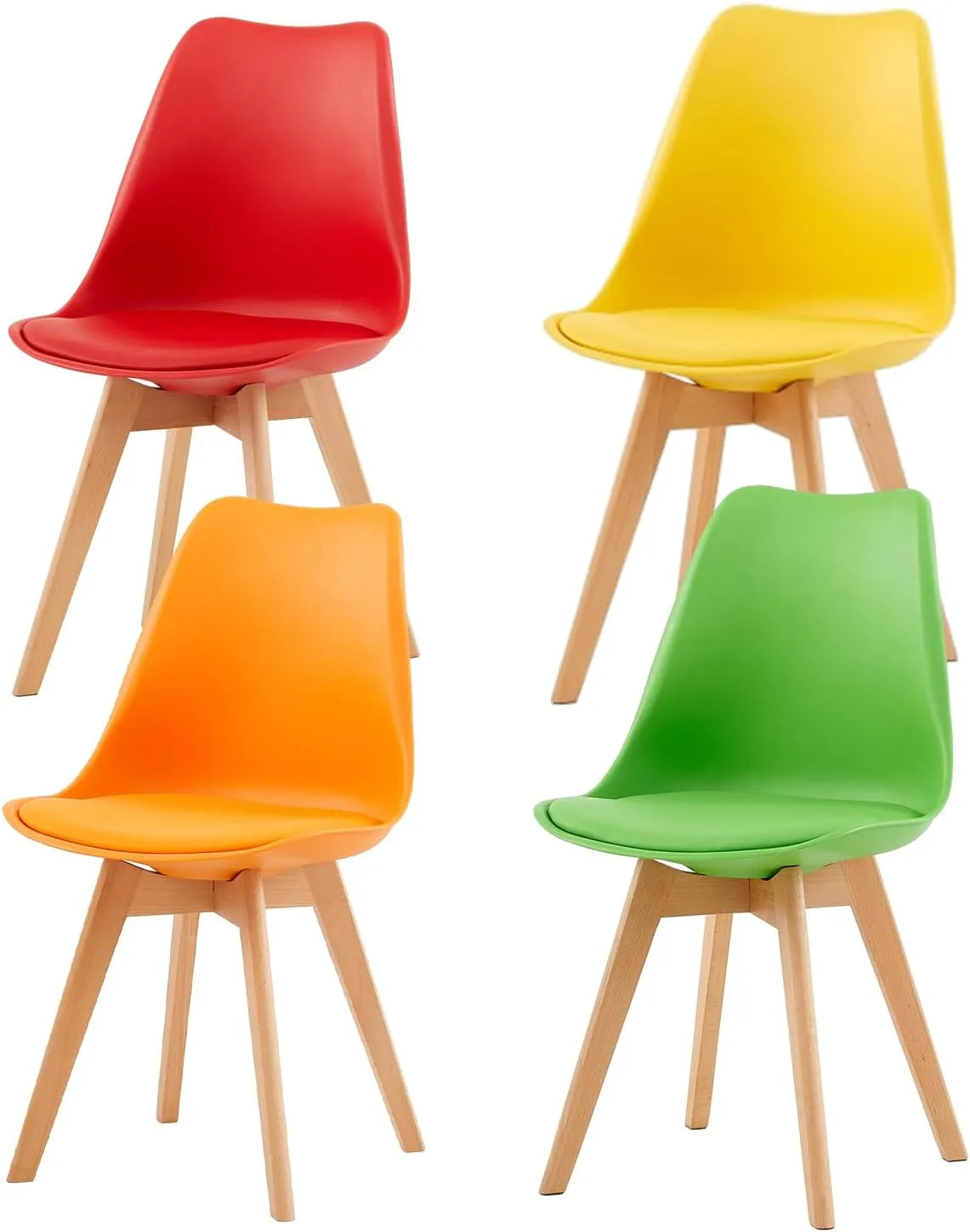 Chaise — en bois, avec coussins, Lot de 4, vert