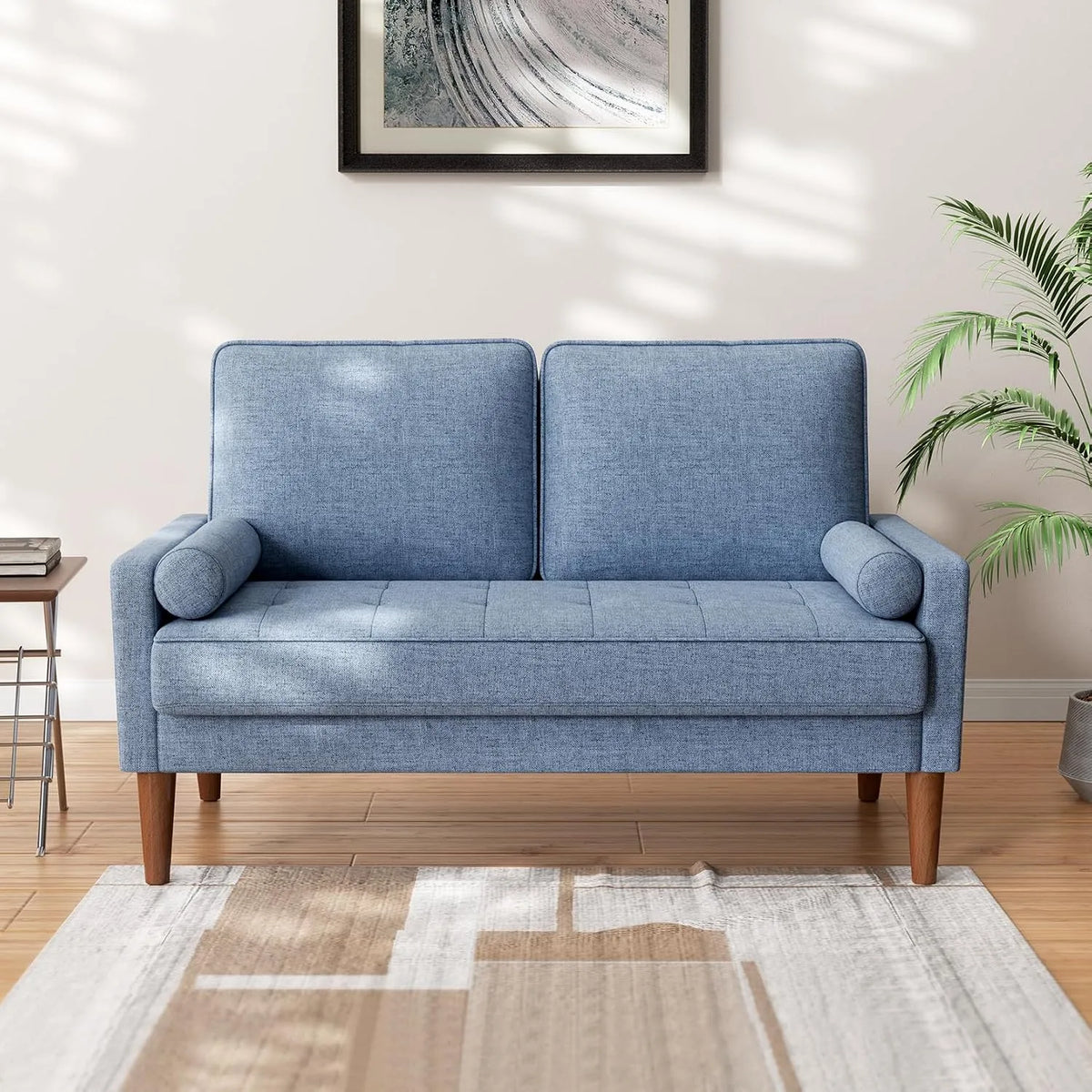 Canapé – avec accoudoirs, avec coussins, 2 Places, 121cm, bleu
