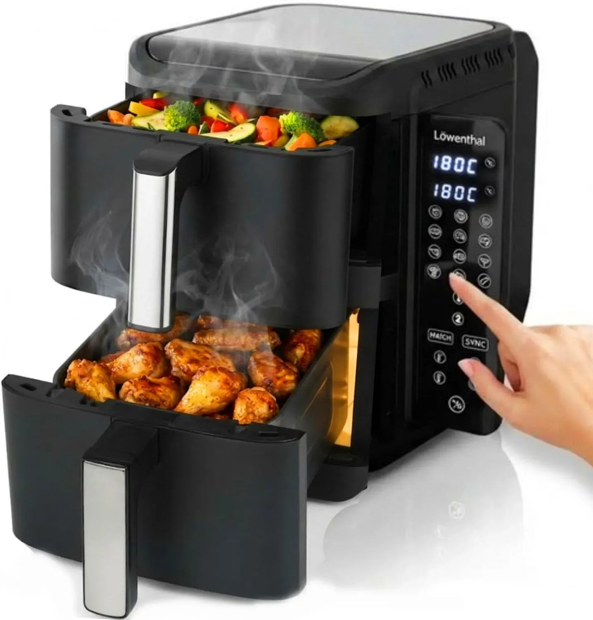 Friteuse à air chaud XL 11L, 44.5×27.9x35.2 cm, 11 L, 2800 W, 12 programmes, 60 à 200 °C, tactile, noir, Écran Tactile Digital