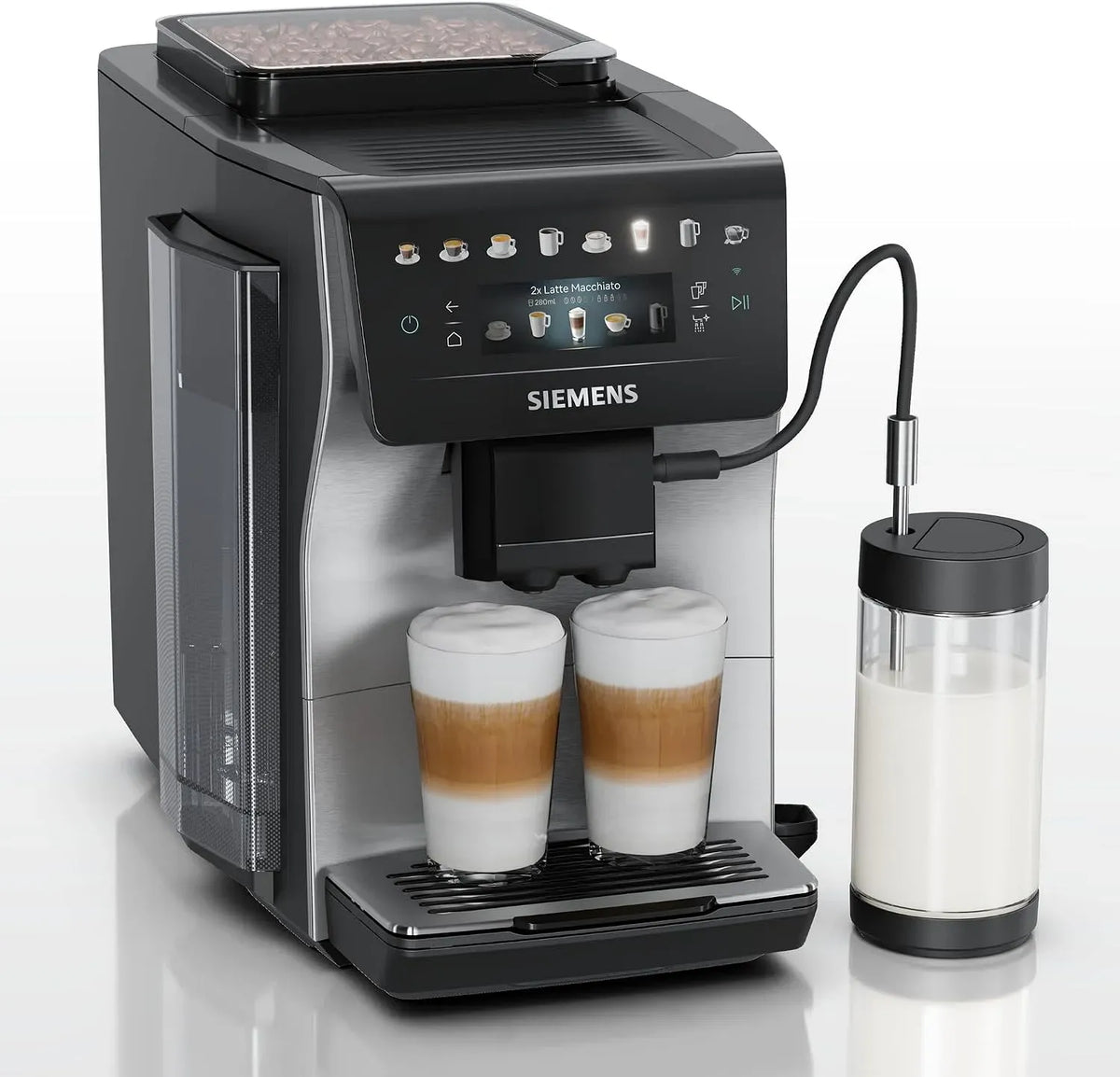 Siemens EQ600 TP605EM3 Machine à café automatique, tactile, grand réservoir, acier inoxydable, cafés et boissons lactées jusqu'à 480 ml