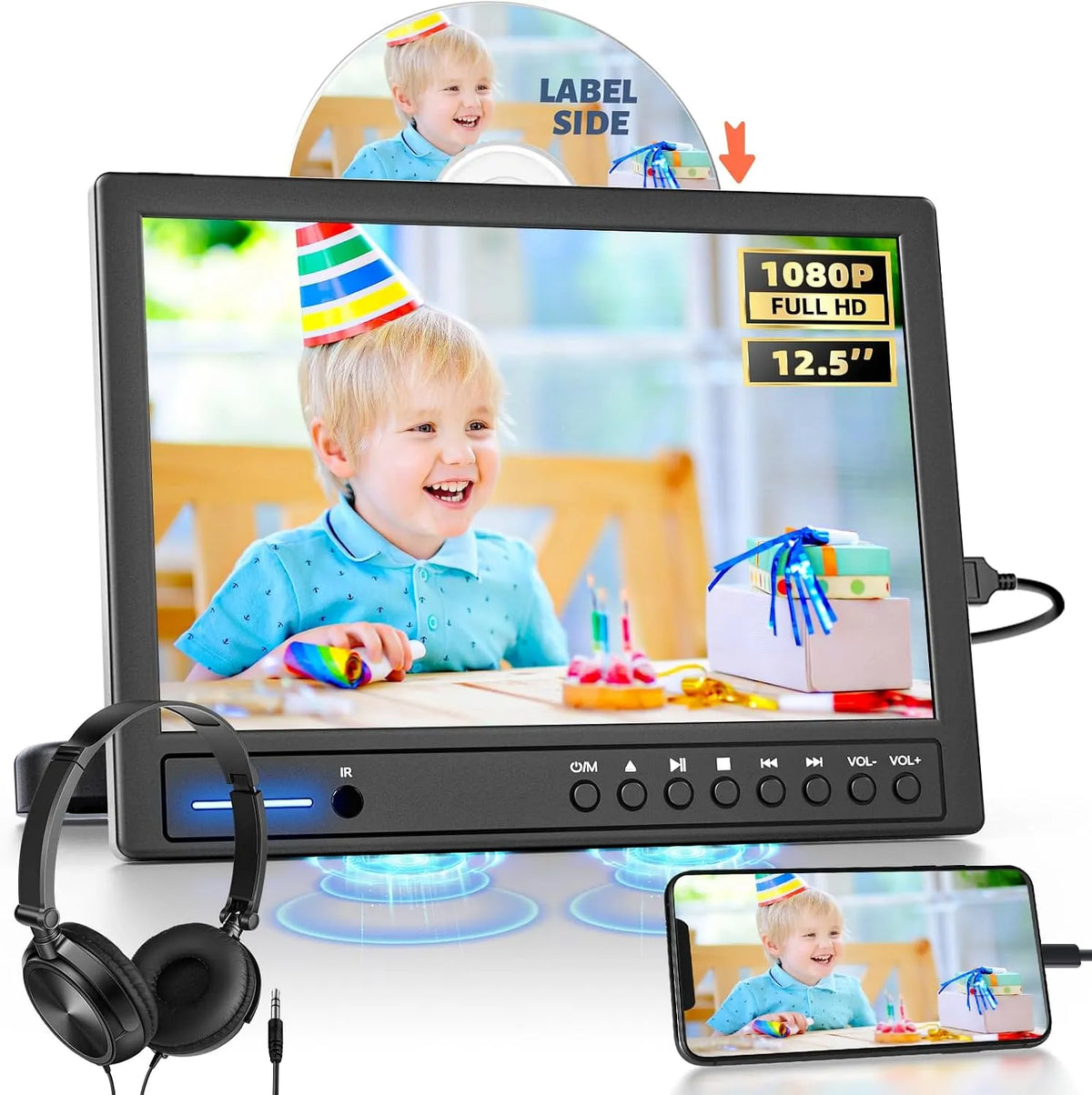 Smart TV, 12, 5 pouces, téléviseur, HDMI, USB, portable, console, Raspberry Pi et sortie AV, RCA vers TV ou second lecteur DVD