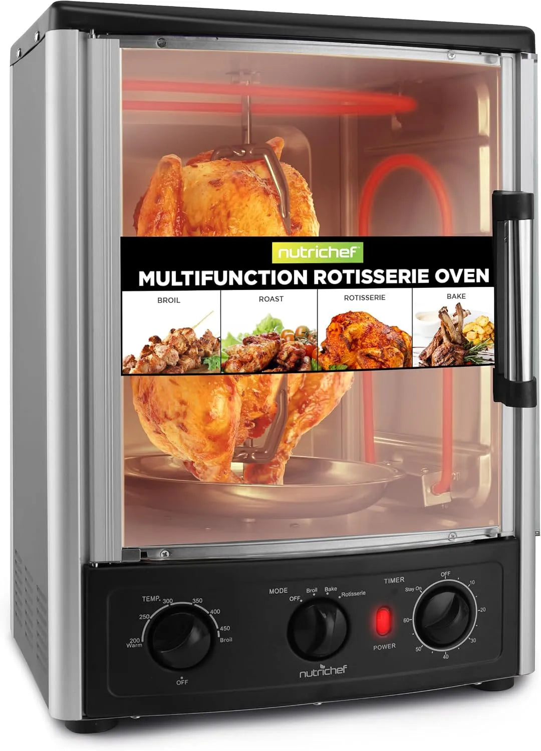 Four électrique, 22 L, NutriChef 24QT, minuteur, gril, compact, thermostat, verre, NutriChef Four Rotissoire 24QT, Mini Four de Comptoir à Convection