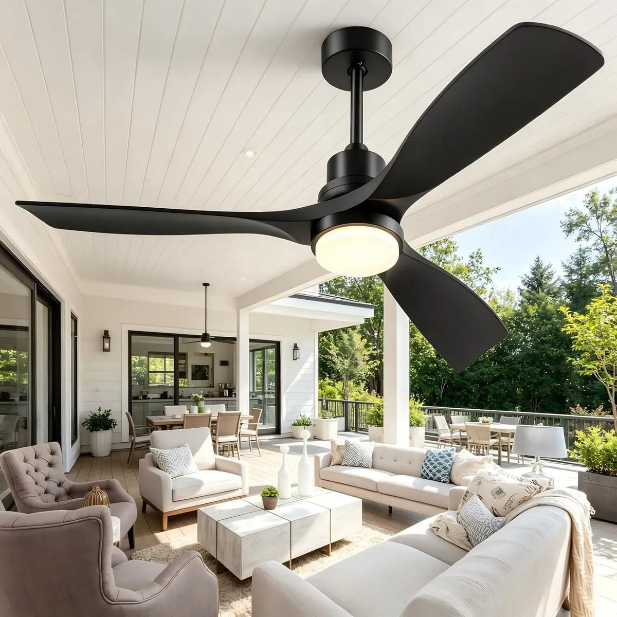Ventilateur, 132 cm, extérieur, minuteur, noir, 6 vitesses, moteur DC
