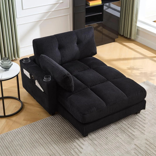 Fauteuil relax et fauteuil inclinable – en velours côtelé, revêtement en tissu, avec bureau, avec coussins, 1 Place, noir