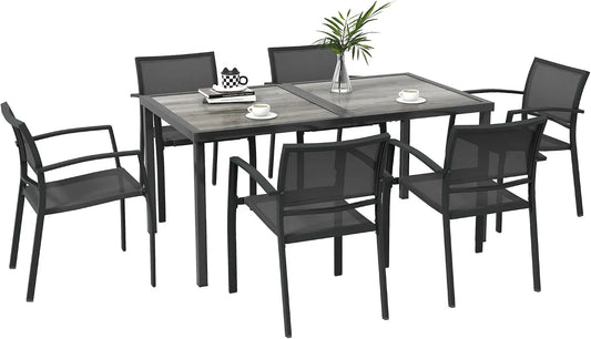 Outsunny Salon de jardin et ensemble lounge — en métal, en acier, 7 pièces, gris
