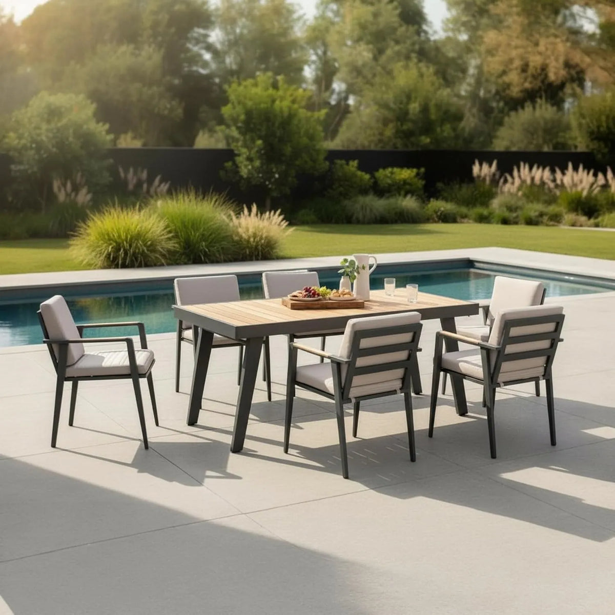 Ensemble Repas en Aluminium et en Teck LOVY 1 Table