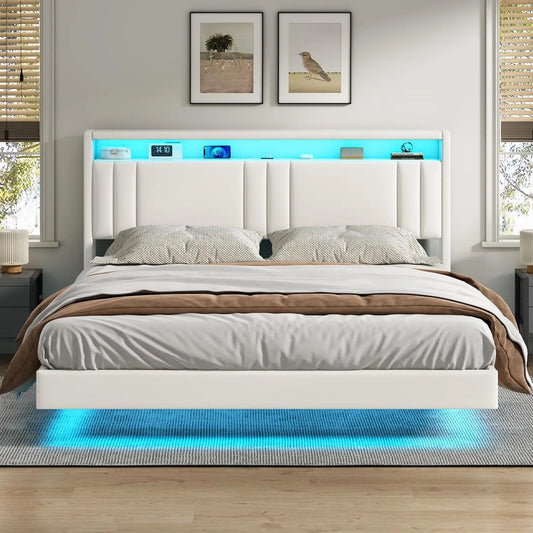 Lit 160x200 cm — réglable, affichage LED, 160 × 200 cm, blanc