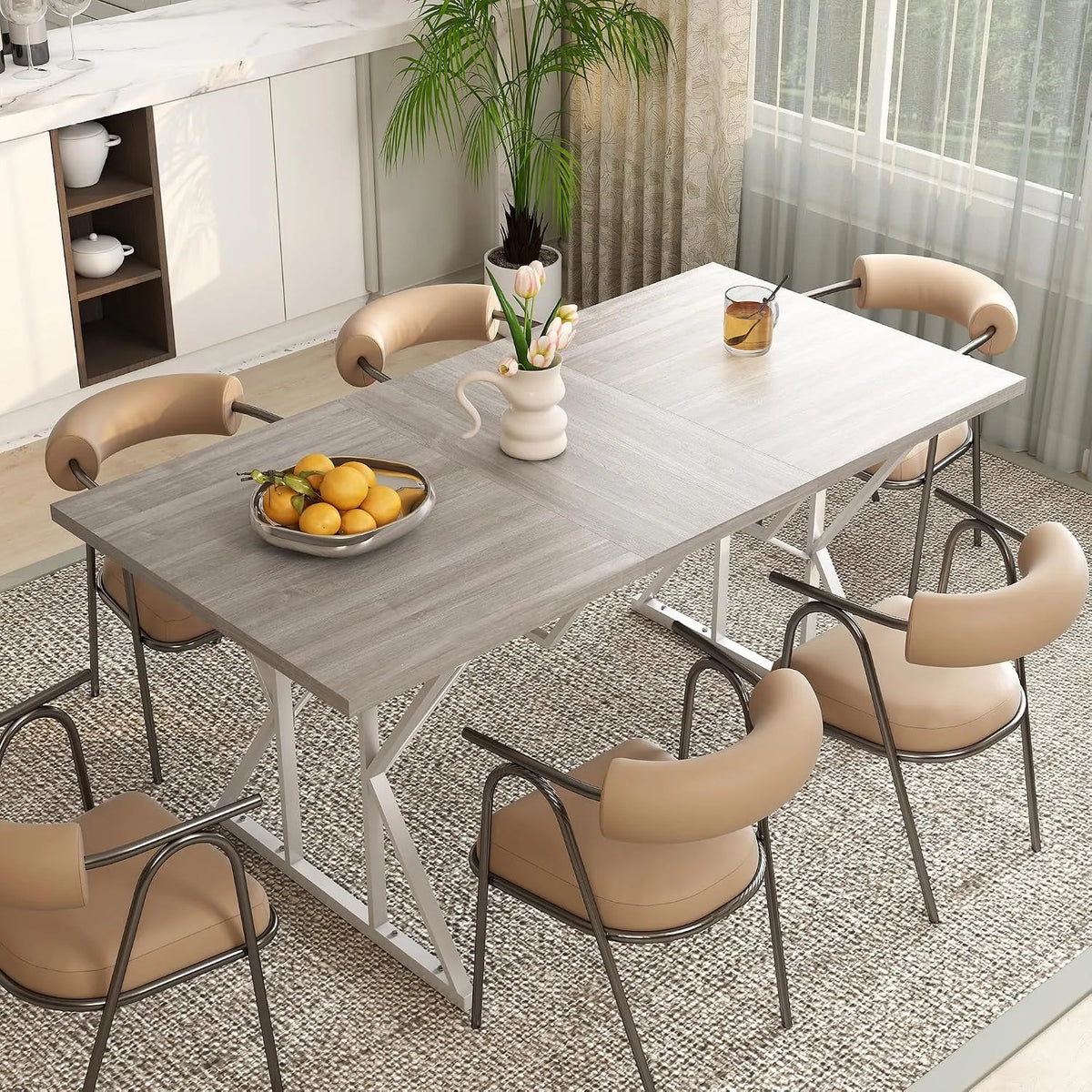 HOMCOM Table de salle à manger extensible de style rustique avec: en métal, 160 cm, gris