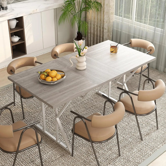 HOMCOM Table de salle à manger extensible de style rustique avec: en métal, 160 cm, gris