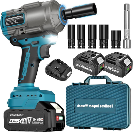 Clé à choc sans fil 1100Nm 1/2' Brushless avec 2×4000mAh: Yofuly, moteur sans balais, 18V