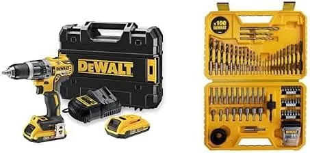 DeWalt Perceuse à percussion, TSTAK, sans fil, moteur sans balais, affichage LED, 100 Pièces, 18V, 2Ah