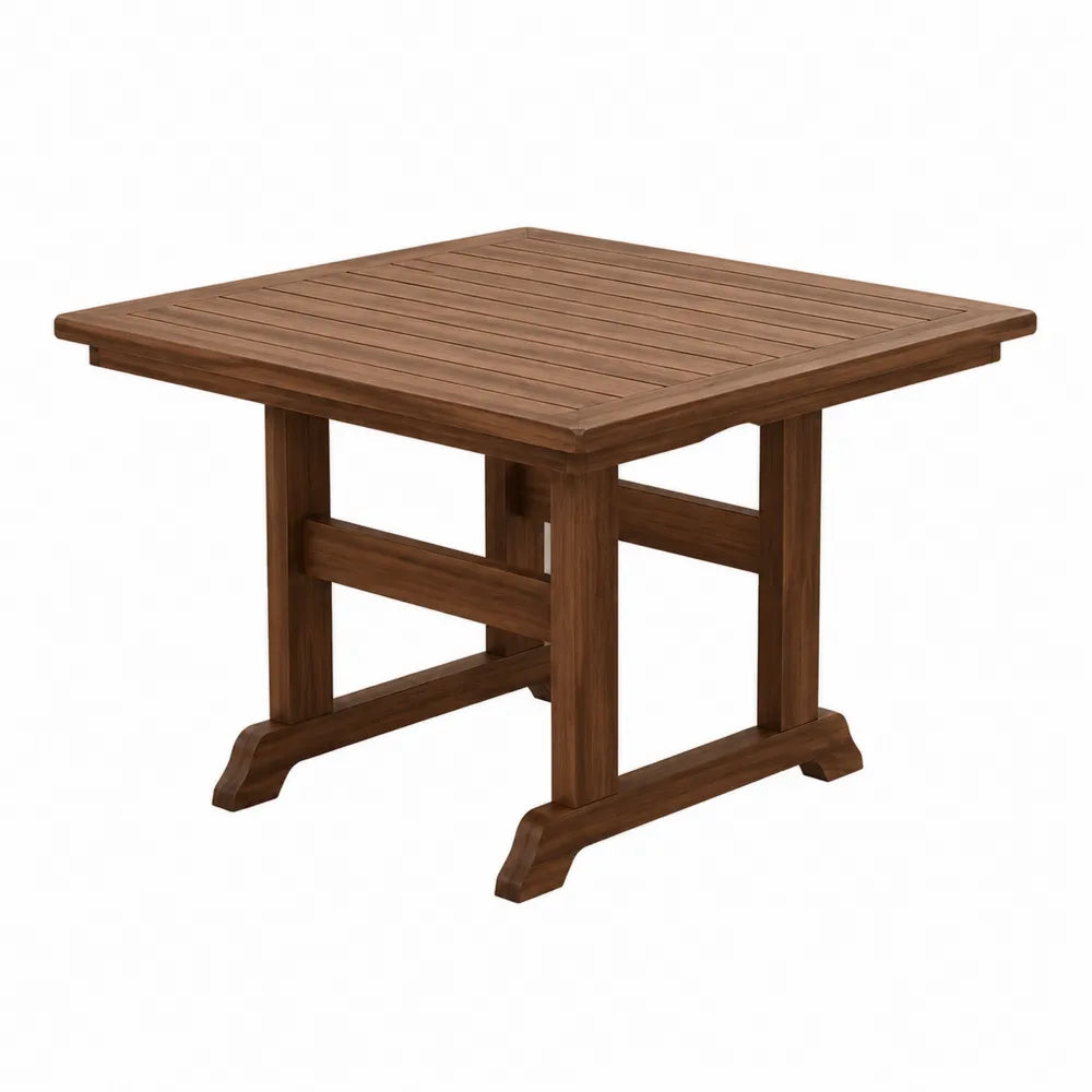 Table de jardin carrée 100 x 100 x 75 cm bois d’acacia massif marron naturel plateau à lattes piètement tréteau