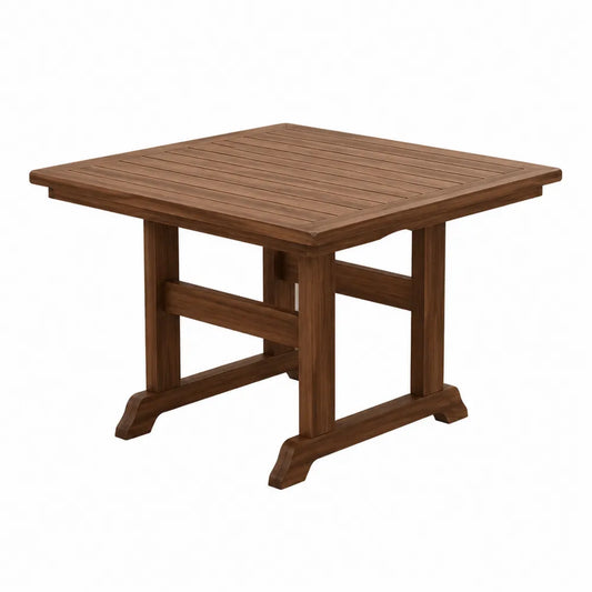 Table de jardin carrée 100 x 100 x 75 cm bois d’acacia massif marron naturel plateau à lattes piètement tréteau