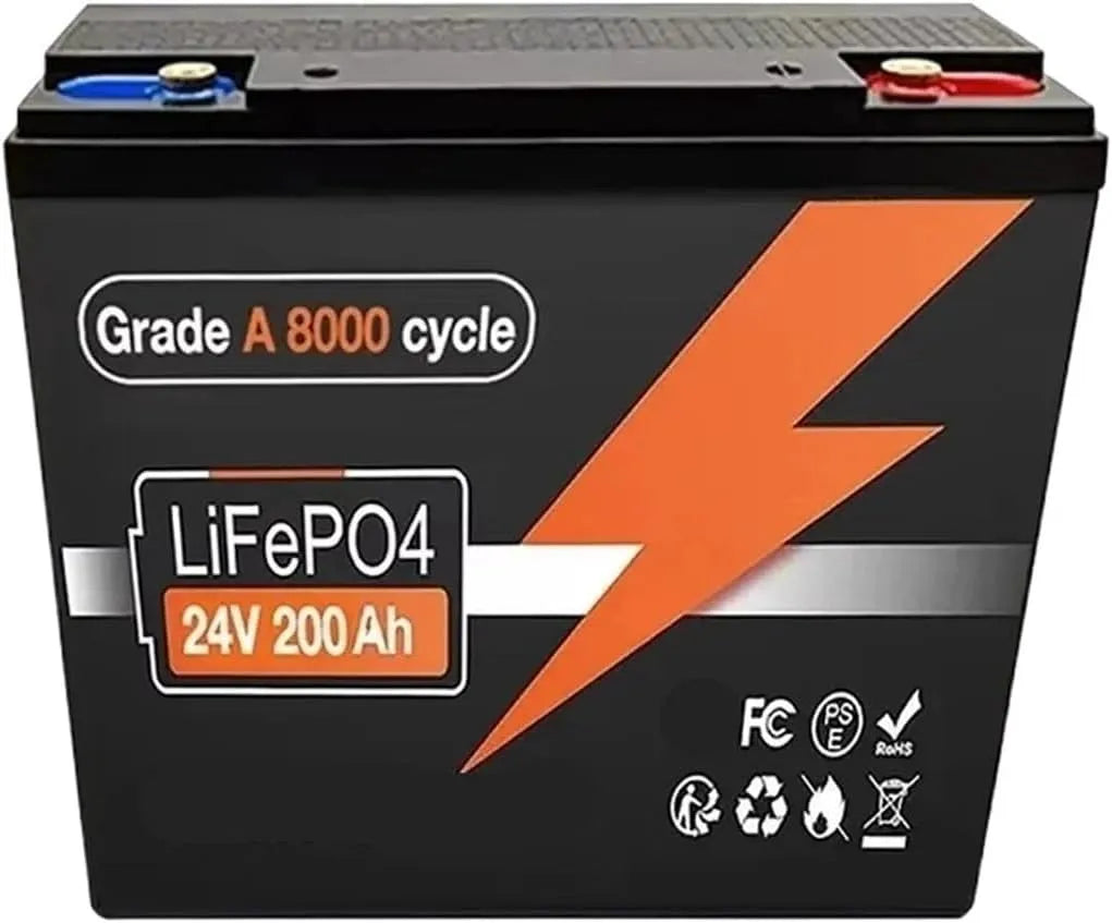 LiFePO4 Batterie lithium LiFePO4 et batterie solaire à décharge profonde, 200Ah, 24V, alimentation solaire, avec BMS, pour camping et camping-car