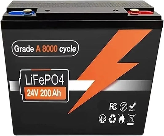 LiFePO4 Batterie lithium LiFePO4 et batterie solaire à décharge profonde, 200Ah, 24V, alimentation solaire, avec BMS, pour camping et camping-car