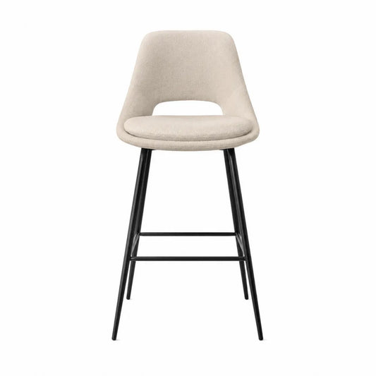 Tabouret de bar fixe avec dossier en tissu beige et structure en acier noir 49 x 52 x 104 cm