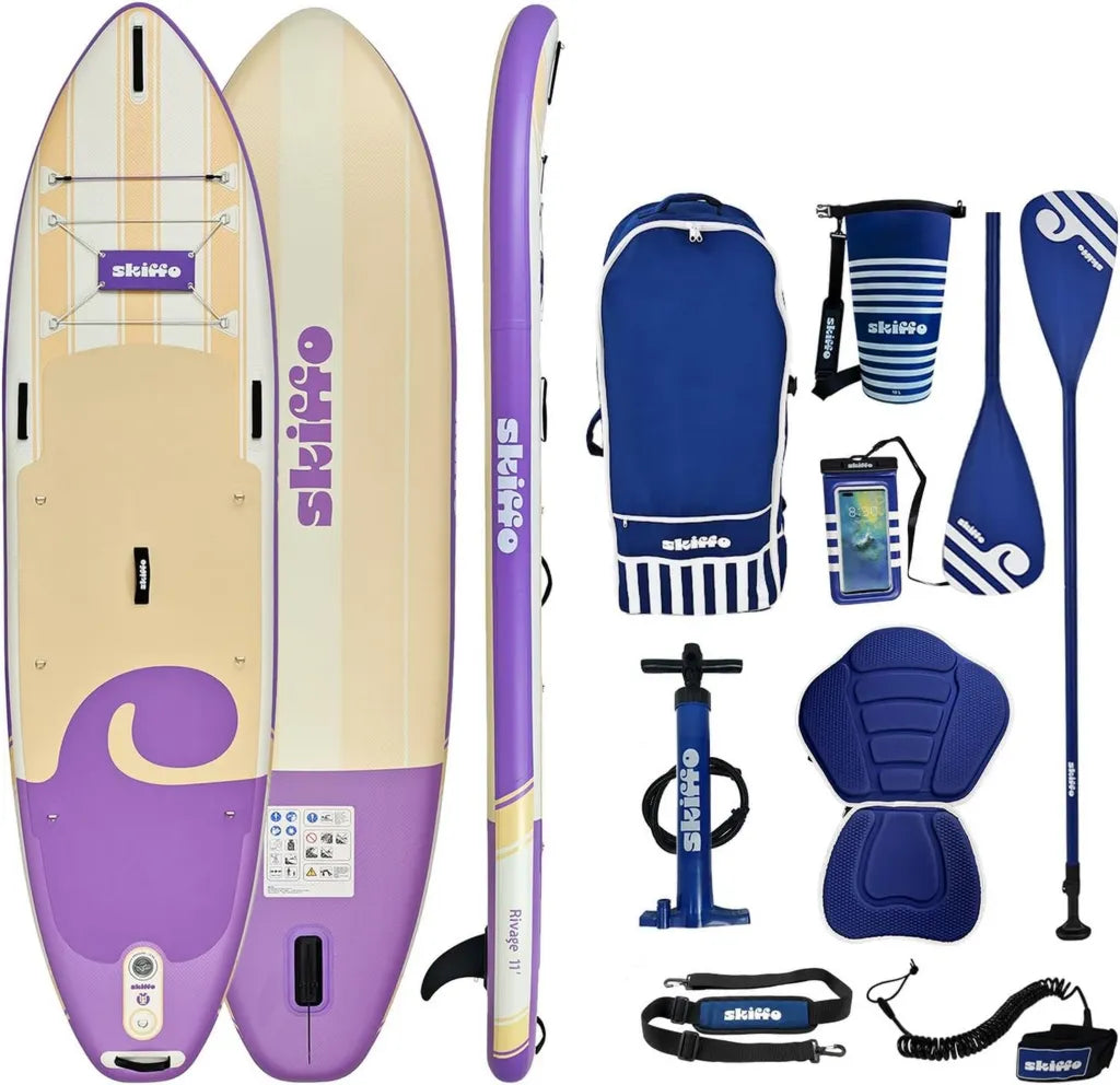 Planche de Paddle Gonflable Skiffo Rivage 11' - Kayak et SUP 2-en-1 - 335x86x15 cm - Jusqu'à 160 kg - Stable et Polyvalent