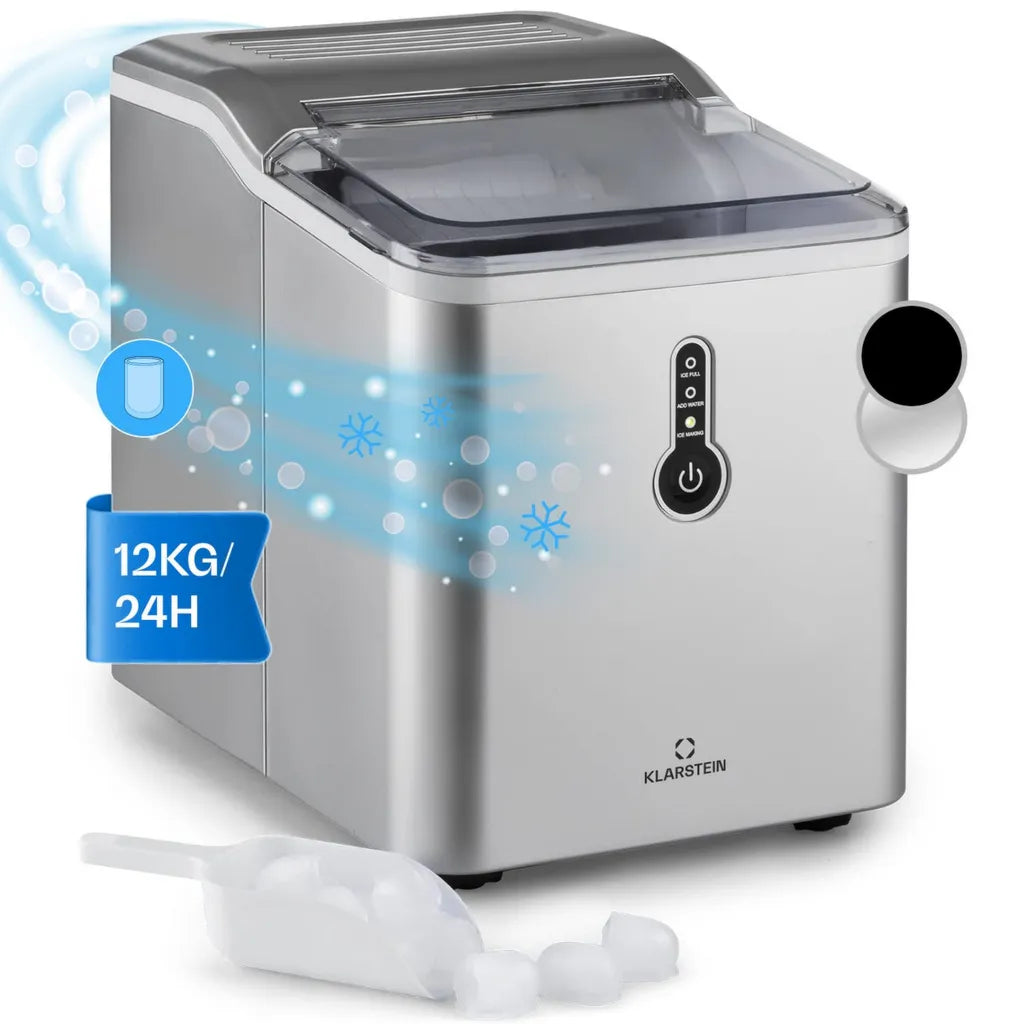 Klarstein Machine à Glaçons 12kg, 1.5L, Glaçons Rapides et Variés, Système Autonettoyant