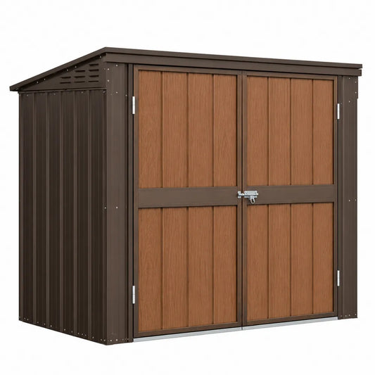 Abri de rangement extérieur à double porte 180 x 130 x 180 cm en acier galvanisé brun effet bois