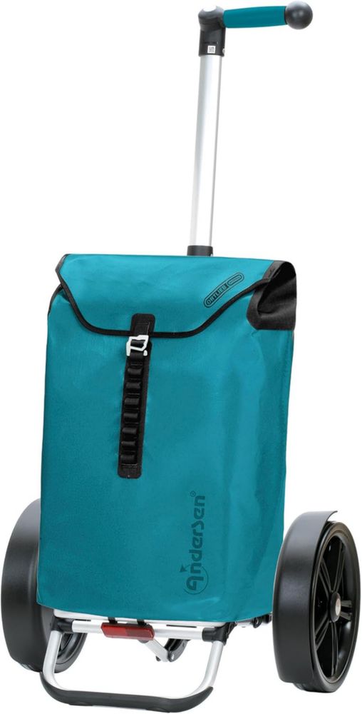 Chariot de Courses Andersen Tura Aluminium Pliable avec Roues à Billes, 49L, Sac Ortlieb Vert Pétrole