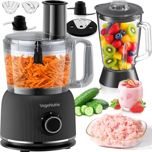 Robot culinaire 1500W, 11 fonctions, bol 2,5L, récipient 1,5L, mini hachoir, disque coupe, presse-agrumes