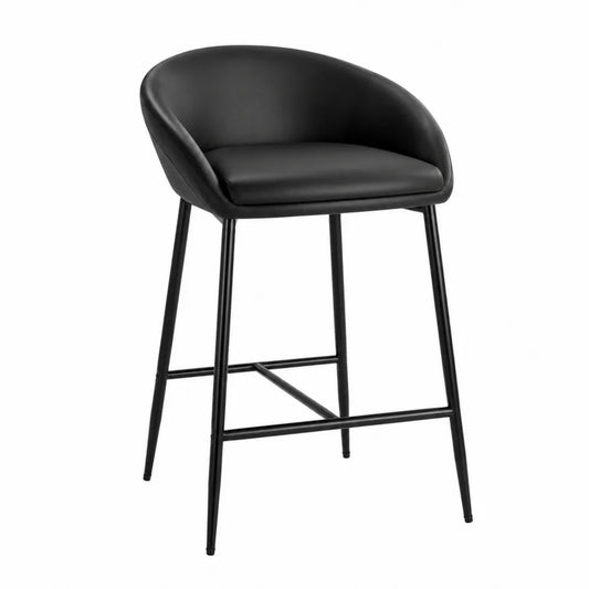 Tabouret de bar fixe en similicuir PU noir avec dossier enveloppant et piètement acier noir 52 x 54 x 93 cm