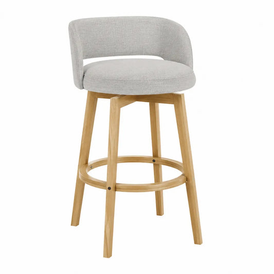 Tabouret de bar fixe en bois massif naturel avec coussin polyester beige et repose-pieds intégré 45 x 45 x 75 cm