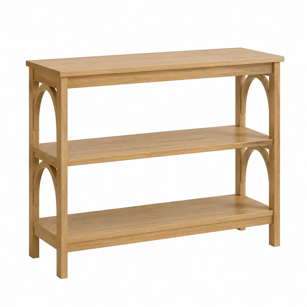 Console de rangement 3 niveaux en bois chêne naturel 100 x 35 x 80 cm structure ouverte avec arches latérales