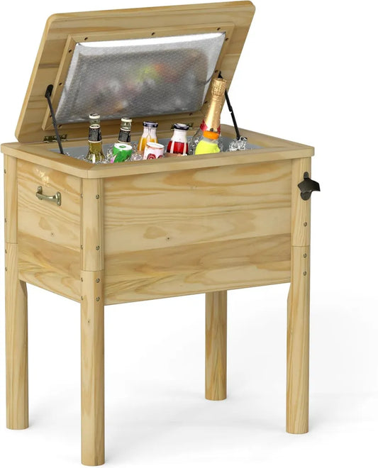 Glacière en Bois de Terrasse COSTWAY 51L, Extérieure avec Poignées et Décapsuleur, Idéale pour Jardin et Fêtes