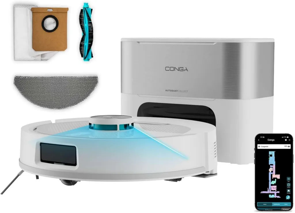 Aspirateur Robot Cecotec Conga Y60 Pearl avec Vidange Automatique, Navigation Laser, 13000Pa, Autonomie 200 min, Brosse 3 en 1, Sac 3L, Bluetooth, WiFi et Contrôle via App