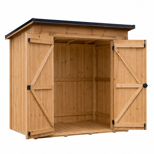 Abri de jardin en bois 200 x 130 x 190 cm épicéa massif naturel avec double porte et toiture noire