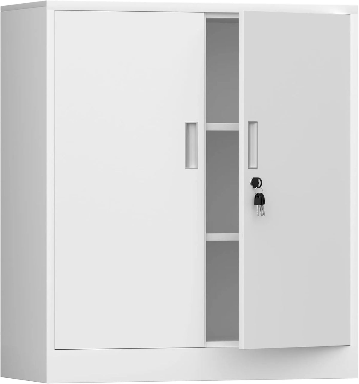 Armoire de rangement — en métal, avec rangement, verrouillable, avec Bibliothèque et étagère de rangements, 2 étagères, blanc, réglable