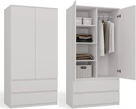 Armoire de rangement: avec rangement, avec tiroirs, avec Bibliothèque et étagère de rangements, 2 Portes, 3 Étagères, 2 Tiroirs, blanc