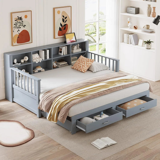 Canapé convertible et canapé-lit – en bois, avec rangement, avec tiroirs, avec accoudoirs, 2 tiroirs, 180 × 190 cm, 90cm, en bois massif