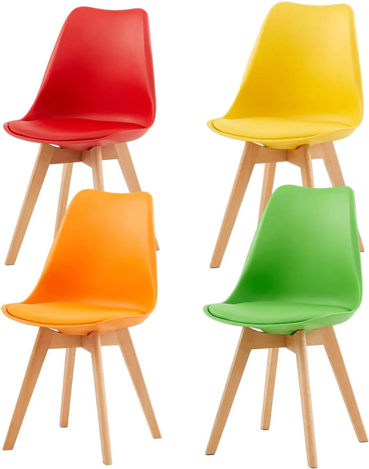 Chaise — en bois, avec coussins, Lot de 4, vert