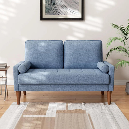 Canapé – avec accoudoirs, avec coussins, 2 Places, 121cm, bleu