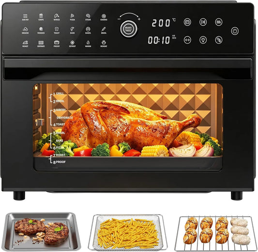 Four électrique, 30 L, 1800 W, 18 programmes, tactile, minuteur, Friteuse Air Fryer xxL 30L, 7 Accessoires et Livre de Recettes Inclus, 2 Modes de
