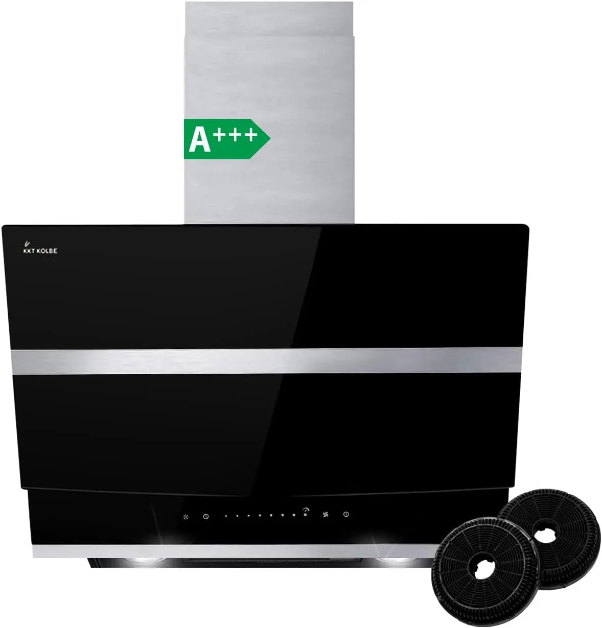 Hotte aspirante HERMES6005S, 60 cm, hotte de cuisine, inclinée, installation murale, tactile, acier inoxydable, noir, verre noir