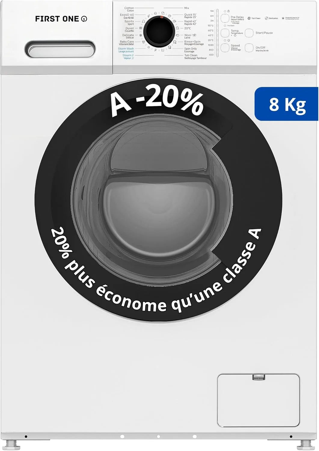 Lave-linge FLL81400WH, 16 programmes, 8 kg, classe énergétique A, 1400 tr, mn, Classe A-20%