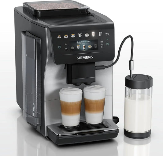 Siemens EQ600 TP605EM3 Machine à café automatique, tactile, grand réservoir, acier inoxydable, cafés et boissons lactées jusqu'à 480 ml