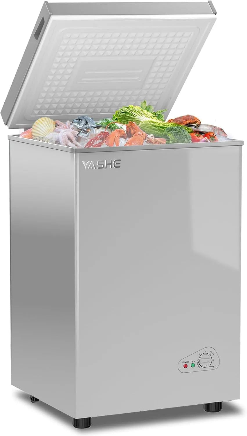 Congélateur, 100 L, 45 dB, YASHE, pose libre, silencieux, amovible, 2 zones de température, gris, faible consommation d'énergie et fonctionnement